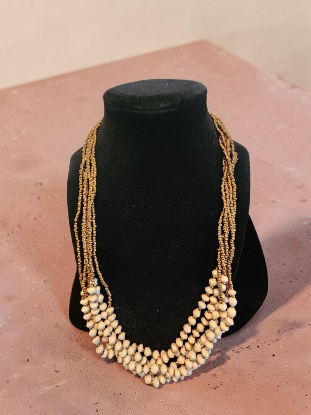 Teng Yue Gold & Cream Multi-Strand Beaded Necklace